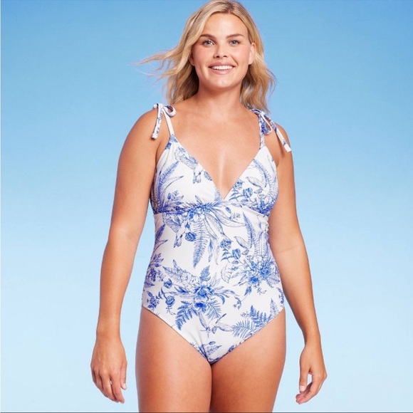 Kona Sol Foral Blue and White One piece swimsuit - Picture 5 of 10